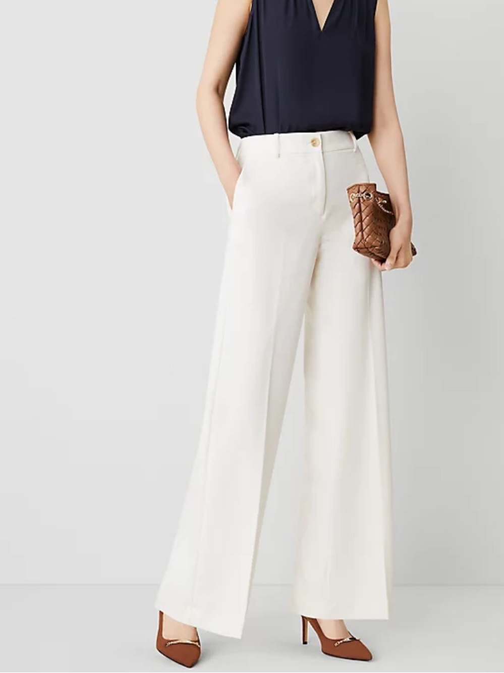 Ann Taylor Factory Cream Wide-Leg Crop Pants Size 12‎